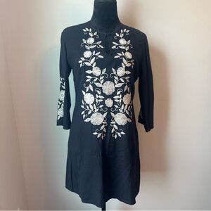 RU Cowgirl Black Mini Dress with White Floral Embroidery - M